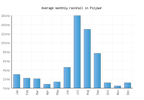 Pinjaur monthly rainfall chart (inches)