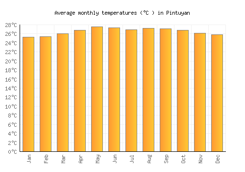 Pintuyan average temperature chart (Celsius)