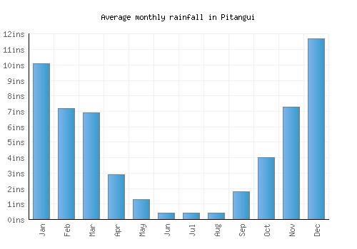 Pitangui monthly rainfall chart (inches)