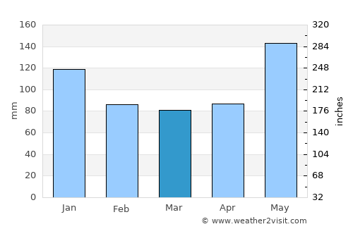 Port Arthur average rain in March