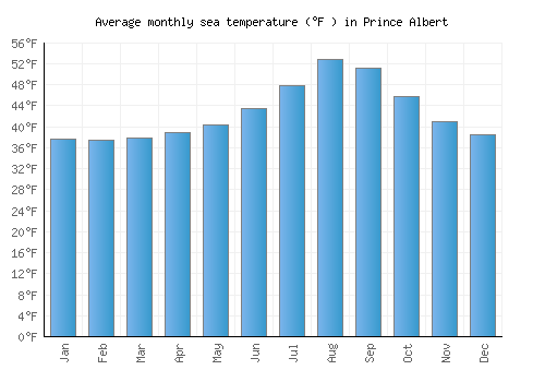 Prince Albert average sea temperature chart (Fahrenheit)