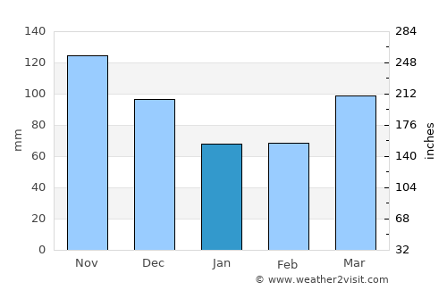 Pucón average rain in January