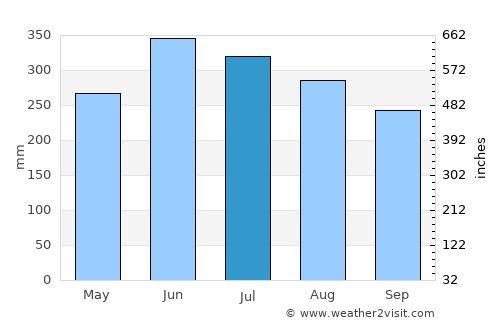 Puerto Gaitán average rain in July