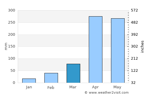Puerto Gaitán average rain in March