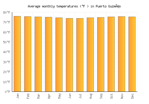 Puerto Guzmán average temperature chart (Fahrenheit)