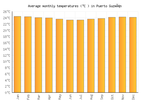 Puerto Guzmán average temperature chart (Celsius)