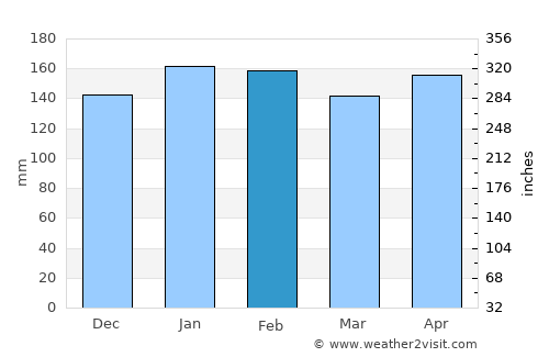 Puerto Leoni average rain in February