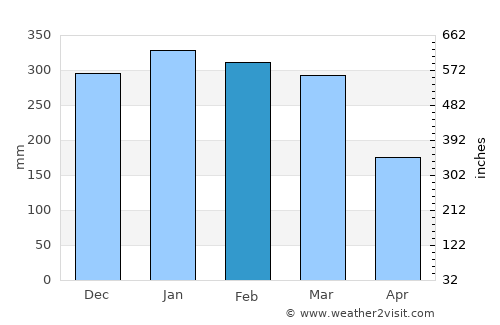 Puerto Maldonado average rain in February