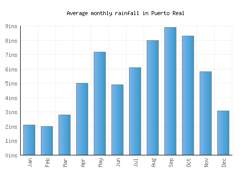 Puerto Real monthly rainfall chart (inches)