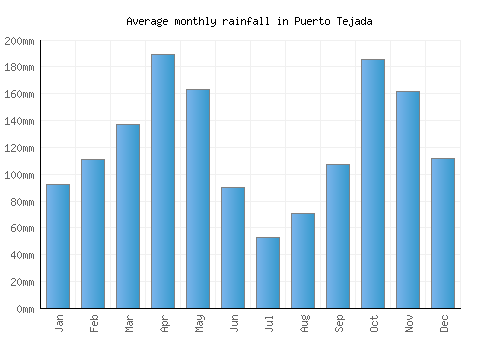 Puerto Tejada monthly rainfall chart (mm)