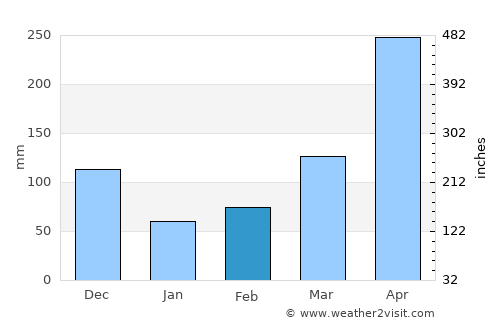 Puerto Wilches average rain in February