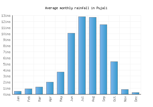 Pujali monthly rainfall chart (inches)