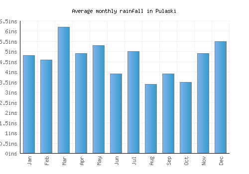 Pulaski monthly rainfall chart (inches)