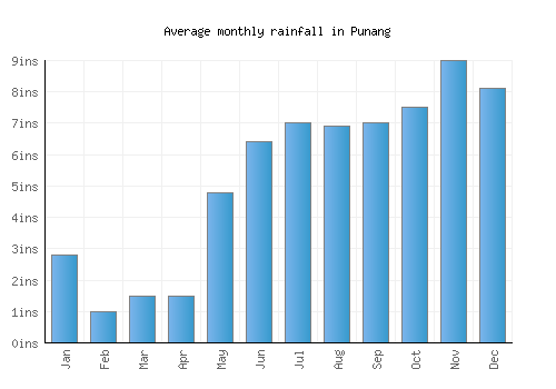 Punang monthly rainfall chart (inches)