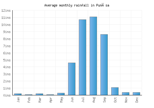 Punāsa monthly rainfall chart (inches)