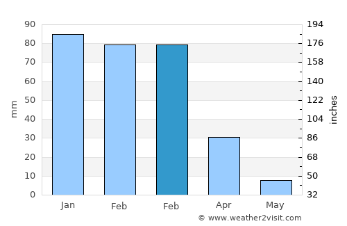 Ramokgonami average rain in February