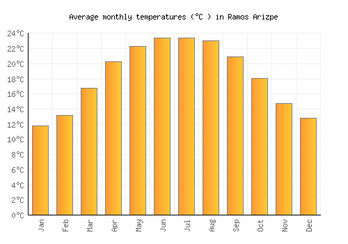 Ramos Arizpe average temperature chart (Celsius)