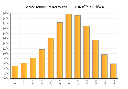 Râs el Aïoun average temperature chart (Celsius)
