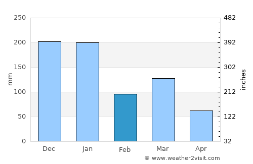 Resplendor average rain in February