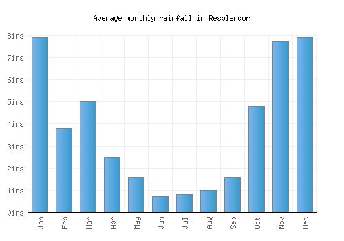 Resplendor monthly rainfall chart (inches)