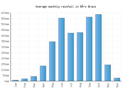 Río Bravo monthly rainfall chart (mm)