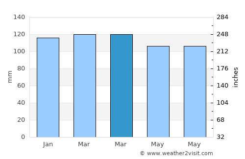 Rio Pardo average rain in March