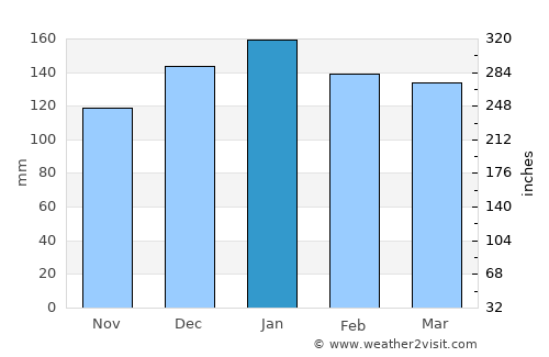 Roboré average rain in January