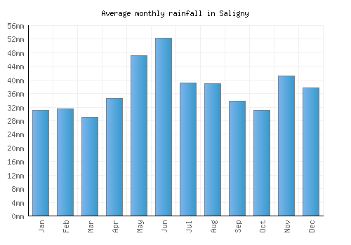 Saligny monthly rainfall chart (mm)