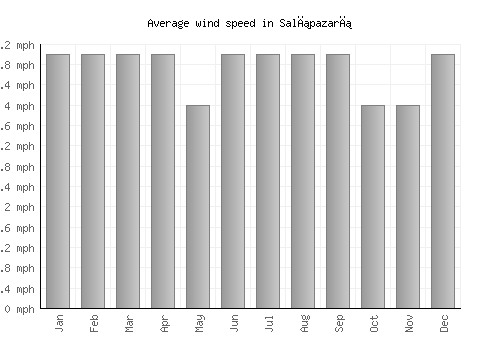 Salıpazarı average winspeed by month (mph)