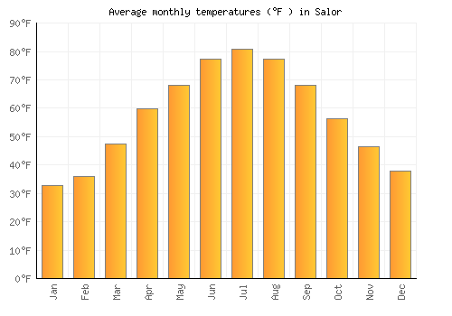 Salor average temperature chart (Fahrenheit)