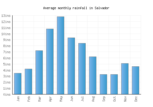 Salvador monthly rainfall chart (inches)