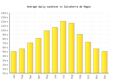Salvaterra de Magos average daily sunshine chart