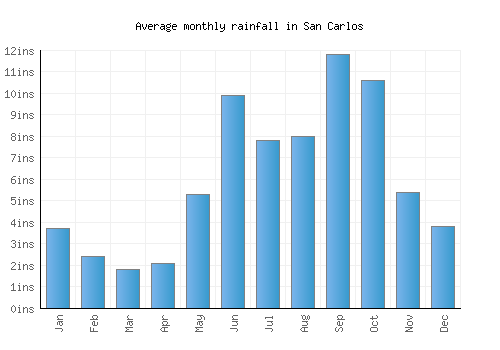 San Carlos monthly rainfall chart (inches)