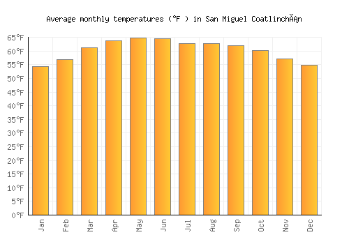 San Miguel Coatlinchán average temperature chart (Fahrenheit)