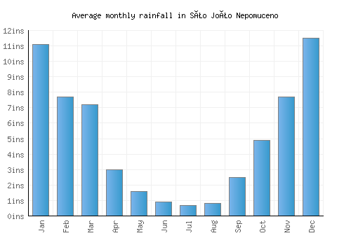 São João Nepomuceno monthly rainfall chart (inches)