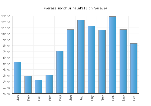 Saravia monthly rainfall chart (inches)