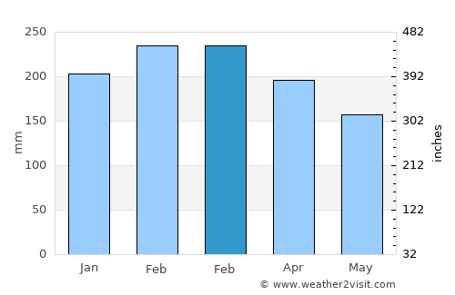 Sawtell average rain in February