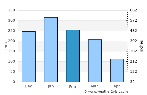 Sekotong Tengah average rain in February