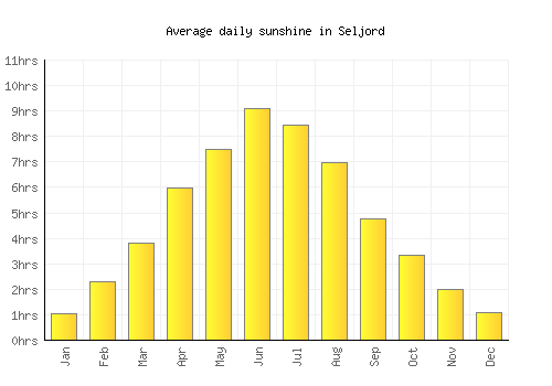 Seljord average daily sunshine chart