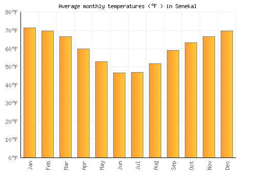 Senekal average temperature chart (Fahrenheit)