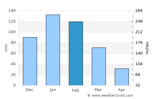 Shakawe average rain in February