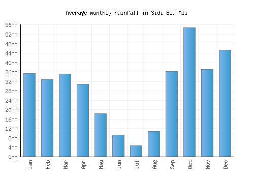 Sidi Bou Ali monthly rainfall chart (mm)