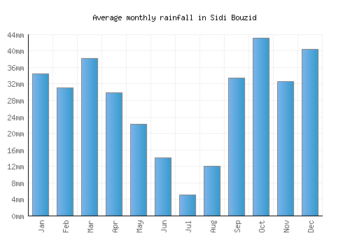 Sidi Bouzid monthly rainfall chart (mm)