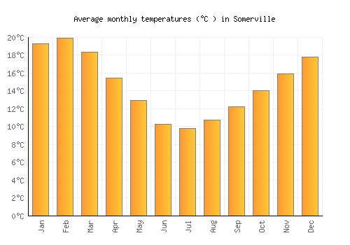Somerville average temperature chart (Celsius)
