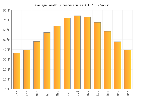 Sopur average temperature chart (Fahrenheit)