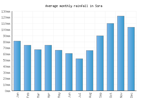 Sora monthly rainfall chart (mm)