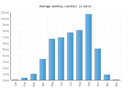 Surin monthly rainfall chart (inches)
