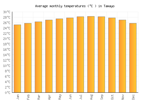 Tamayo average temperature chart (Celsius)