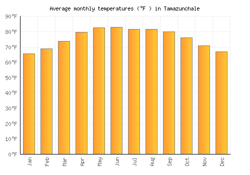 Tamazunchale average temperature chart (Fahrenheit)