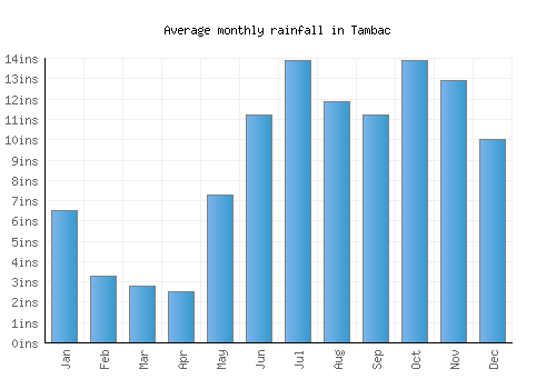 Tambac monthly rainfall chart (inches)